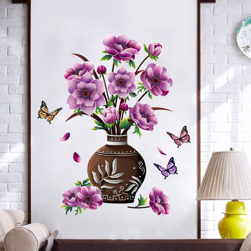 立体仿真花瓶墙贴自粘客厅装饰玄关背景墙贴画自粘客厅电视饰品