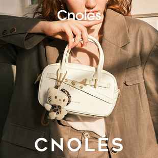 新年礼物Cnoles蔻一简约保龄球包包女款冬新款手提波士顿包斜挎包