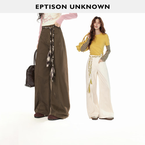 Eptison美式复古风弯刀牛仔裤