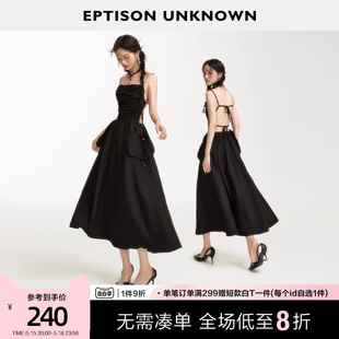 露背性感独特黑色高级长裙 修身 新款 EPTISON吊带连衣裙女2024夏季