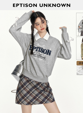 【69/件】EPTISON卫衣女2025秋季新款宽松复古蝴蝶结印花慵懒上衣