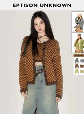 【49/件】EPTISON针织套装女2025秋季新款棋盘格设计感吊带两件套