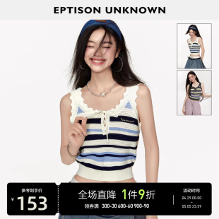 EPTISON针织背心女2024年夏季 上衣 复古条纹别致独特吊带无袖 新款