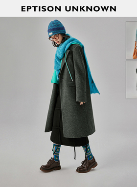 【189/件】EPTISON毛呢外套女2025冬季新款连帽长款宽松呢子大衣