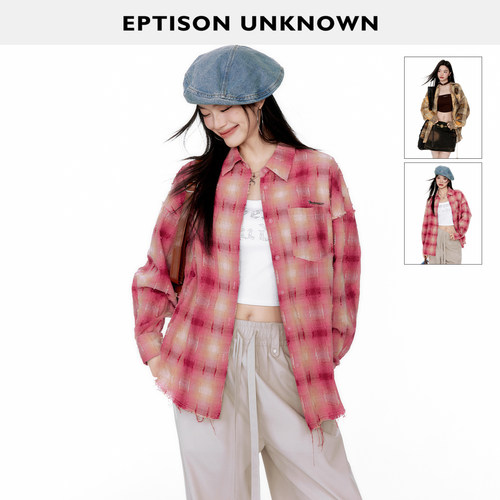 Eptison宽松休闲复古格纹衬衫