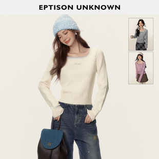 新款 EPTISON毛衣女2025冬季 件 复古方领慵懒高级感针织衫 109