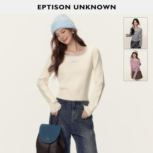 Eptison复古少女风方领毛衣