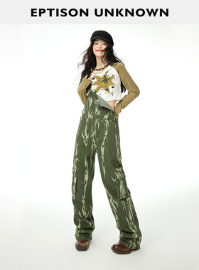 【49/件】EPTISON牛仔吊带裤女2025秋季新款复古宽松工装风长裤子