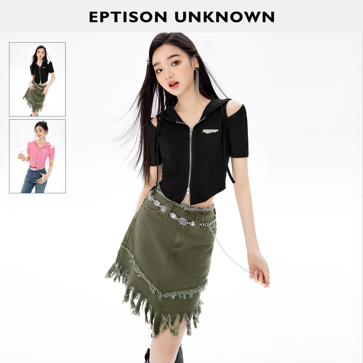 Eptison连帽截短款修身小开衫图片