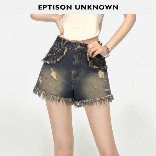 Eptison美式复古做旧超短裤