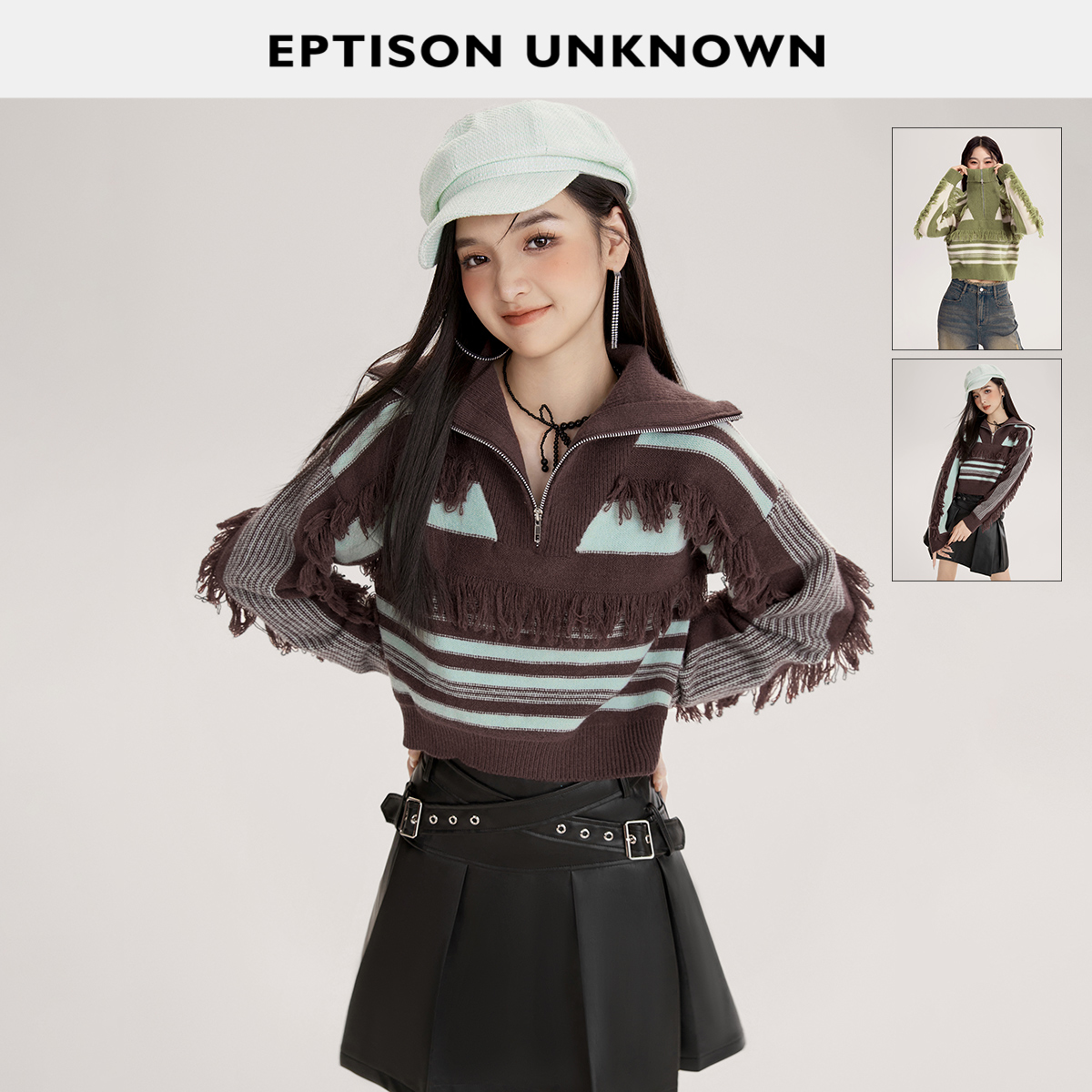 Eptison复古流苏设计条纹毛衣