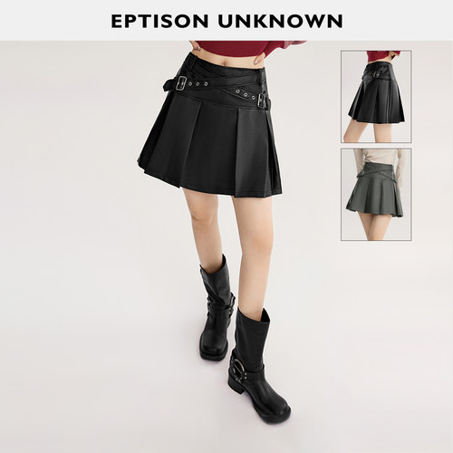 Eptison甜酷风短款百褶皮裙