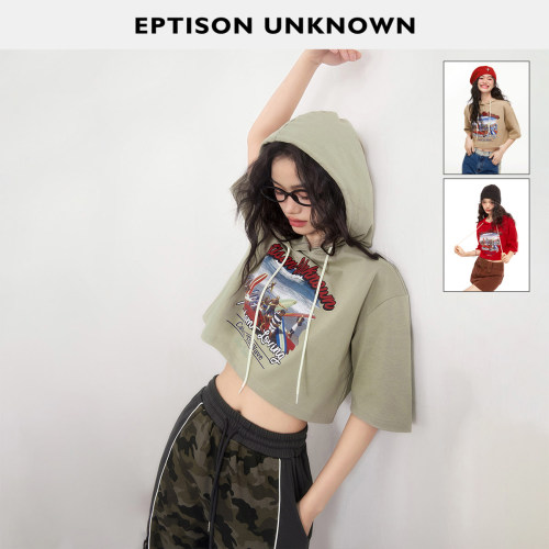 Eptison短款印花连帽T恤上衣