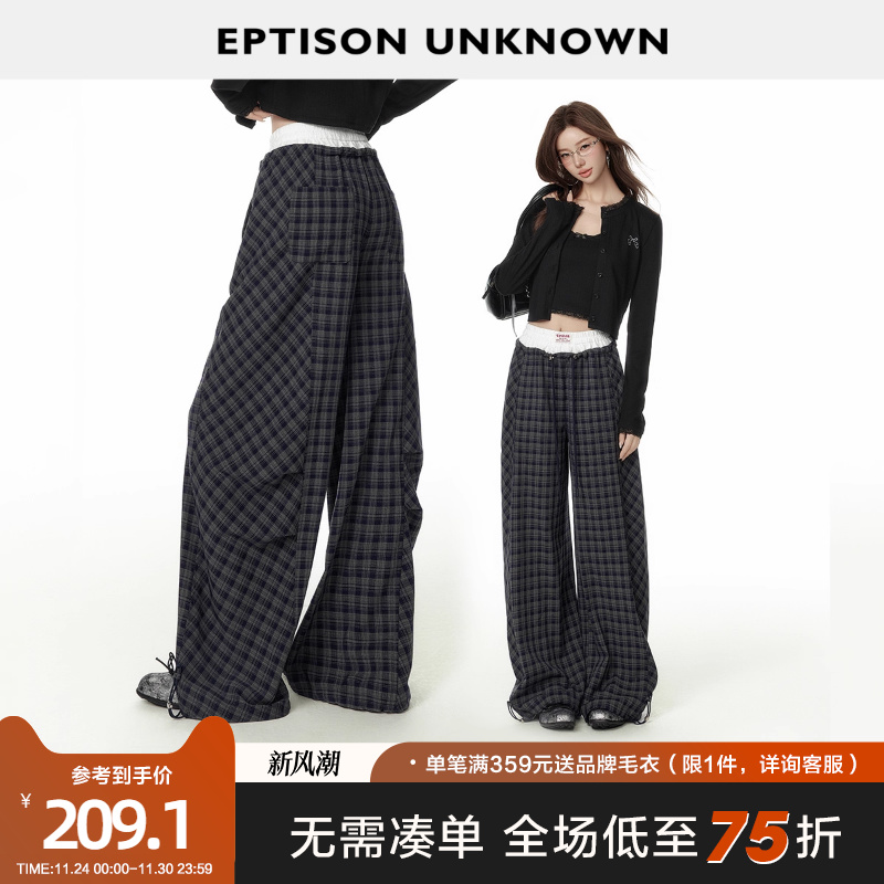 Eptison美式复古风格纹弯刀裤