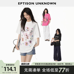 宽松上衣 EPTISON短袖 T恤女2025年夏季 新款 独特小狗印花纯棉时尚