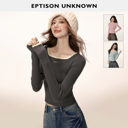 EPTISON修身辣妹花边打底衫