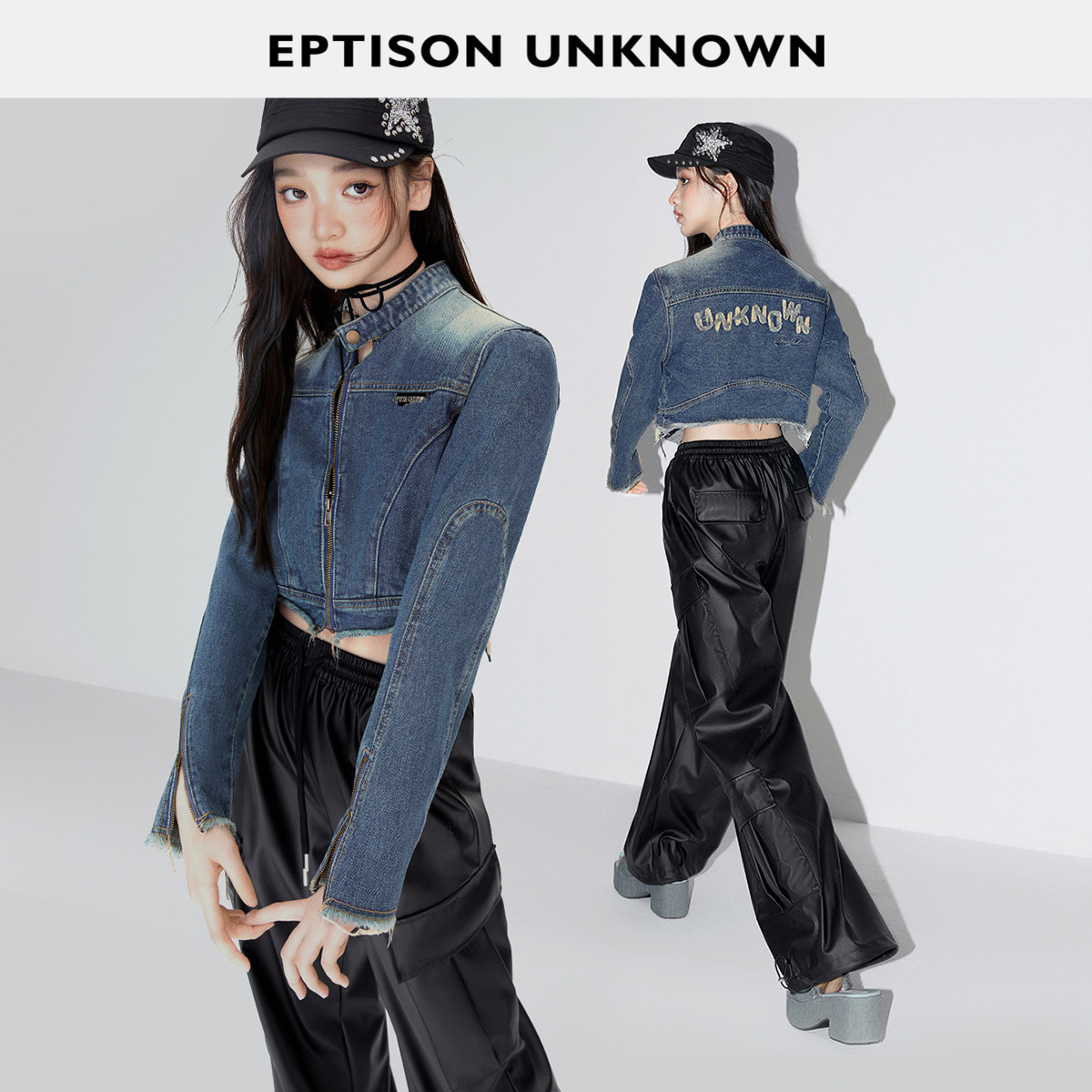 Eptison机车风短款牛仔外套图片