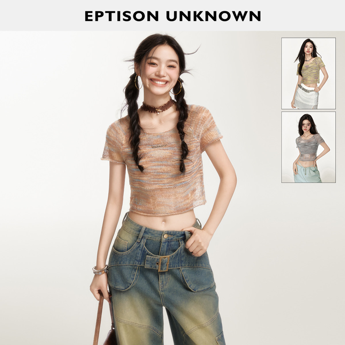 Eptison扎染修身短款针织T恤图片