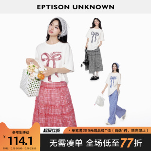 纯棉少女风格 新款 子蝴蝶结印花宽松上衣 T恤女2025夏季 EPTISON短袖
