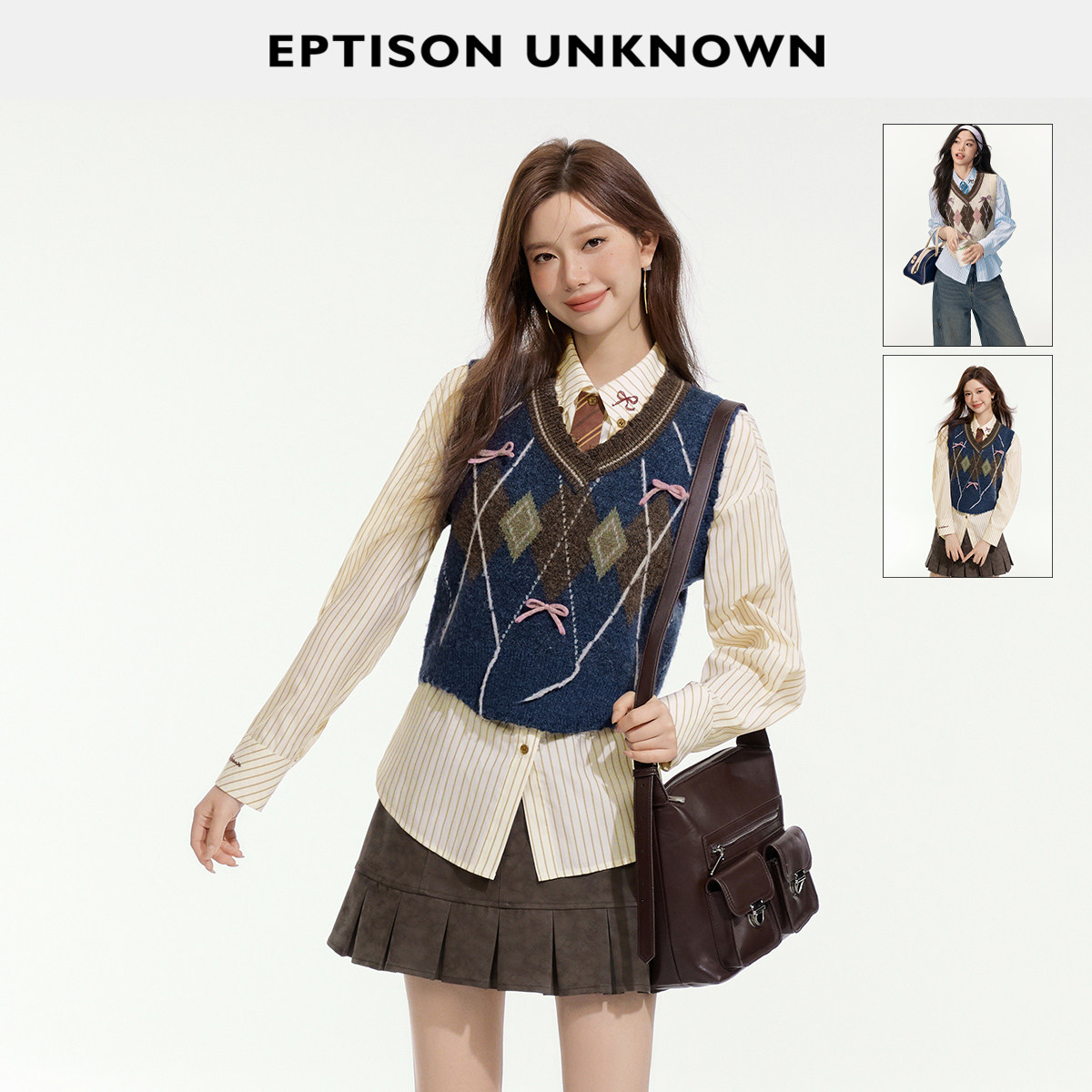 【79/件】EPTISON针织马甲女美式复古修身短款洋气毛衣背心