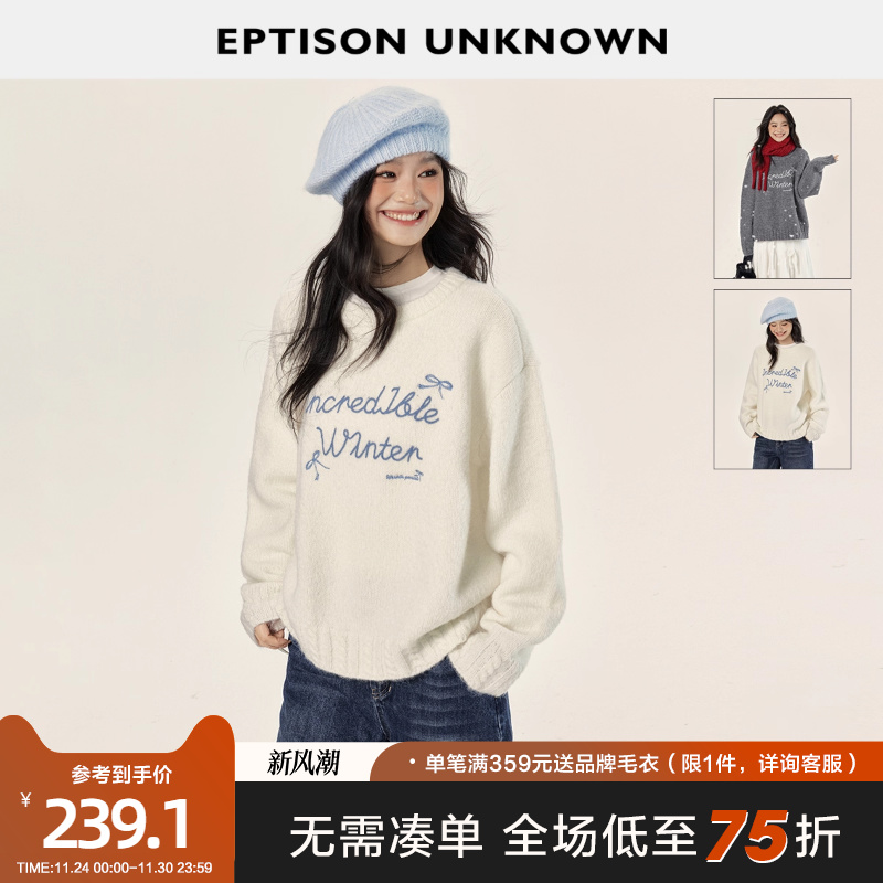 Eptison慵懒甜美风圆领毛衣