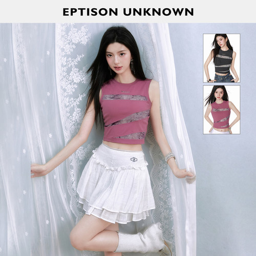 Eptison网纱拼接高级感背心