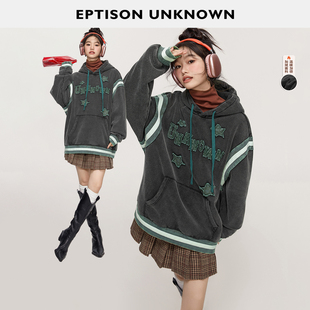 新款 EPTISON卫衣女2023年冬季 件 宽松加厚复古黑色休闲上衣