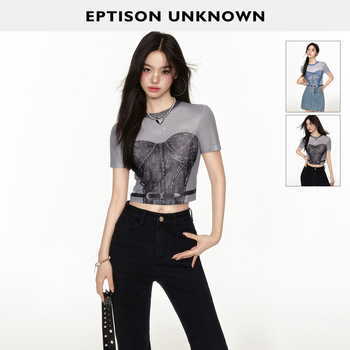 Eptison轻薄仿牛仔印花T恤图片