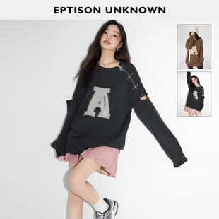 EPTISON毛衣女2025秋新款 件 宽松圆领提花高级休闲针织上衣