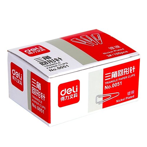 得力0051三角回形针 3#金属曲别针 28mm加厚电镀不易生锈100枚/盒