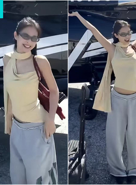 jennie同款黄色挂脖吊带背心女2026夏季新款设计感小众百搭上衣潮