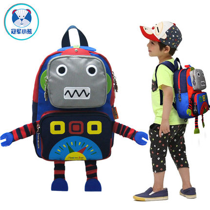 新款儿童幼儿园书包 小熊机器人防走失背包护肩减负双肩包书包