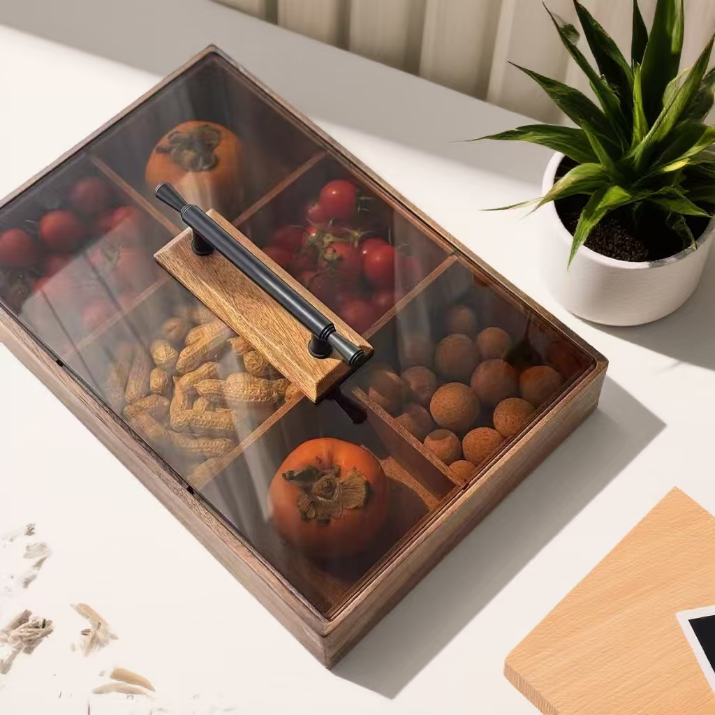 实木干果盘围炉煮茶点心盘零食水果干果盒九宫格托盘木制茶点盘