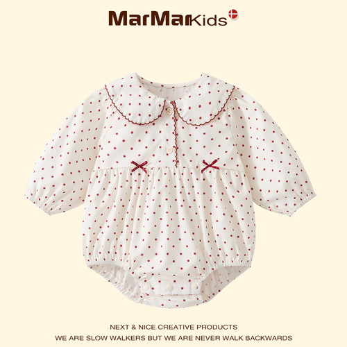 丹麦MARMAR KIDS婴幼儿秋季宝宝连体包屁衣蝴蝶结哈衣百天抓周服