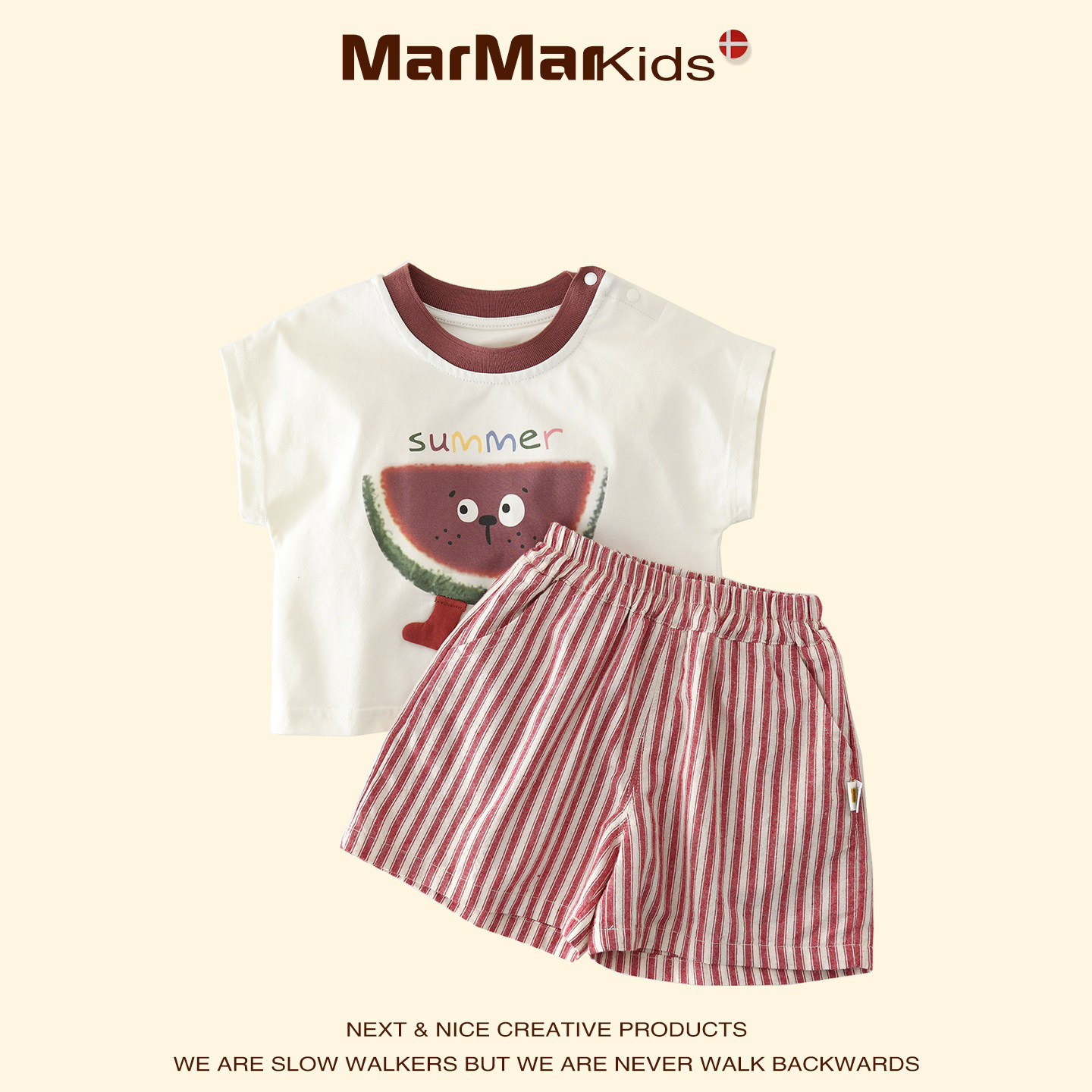 丹麦MARMAR KIDS夏季婴幼儿薄款西瓜印花t恤宝宝条纹短裤两件套装