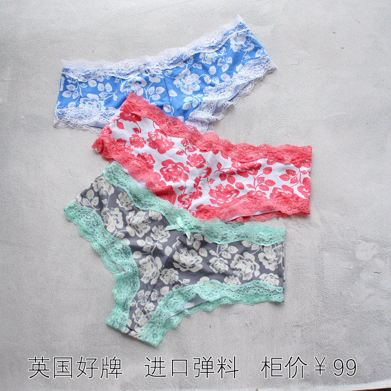 特惠出口英国性感玫瑰花蕾丝边弹力舒适欧美外贸女士大码三角内裤