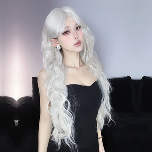 银白色长卷发水波纹哥特女整顶假发日常自然仿真高层次加长全头套