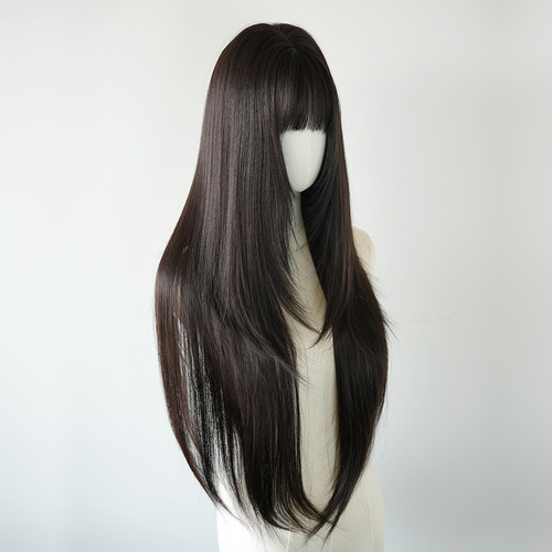 假发女长发全头套式齐刘海黑长直