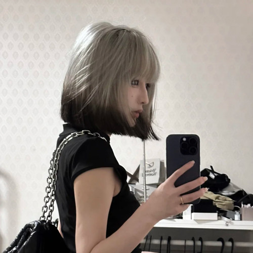 一刀切黑白金色渐变y2k整顶假发