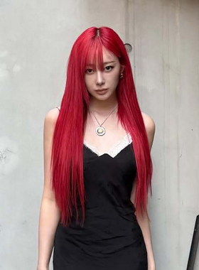 烈焰玫瑰红色长直发假发女万圣节网红女团御姐风亚文化辣妹大姐头