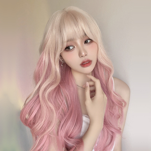 白金粉渐变假发女全头套彩色双色挑染lolita长卷发大波浪洛丽塔潮