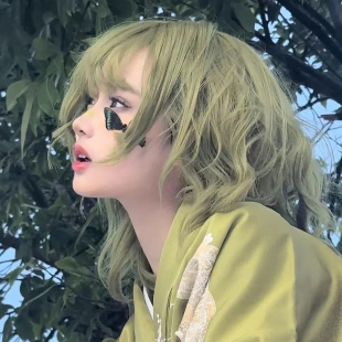 水舞绿色假发女短发短卷发羊毛卷全头套式 lolita公主切彩色锁骨发