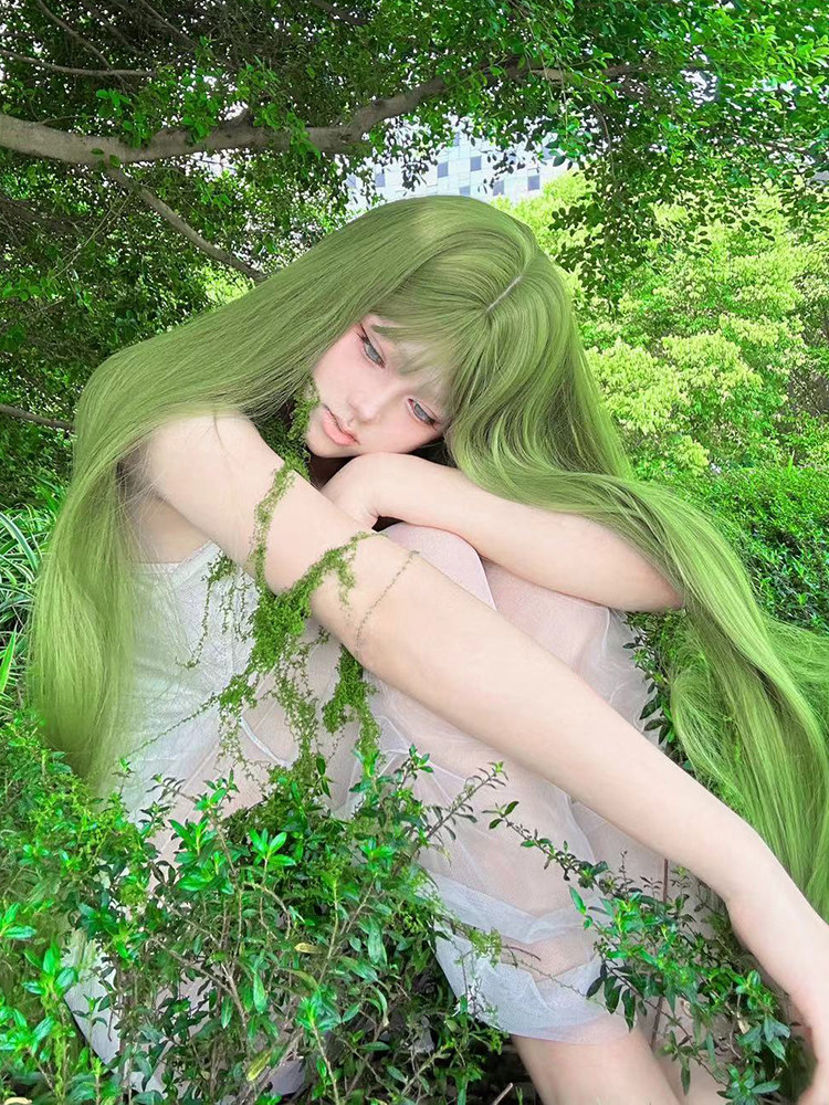 Green Extra-Long 130cm Straight Wig Full Cover - Taobao product photo 2