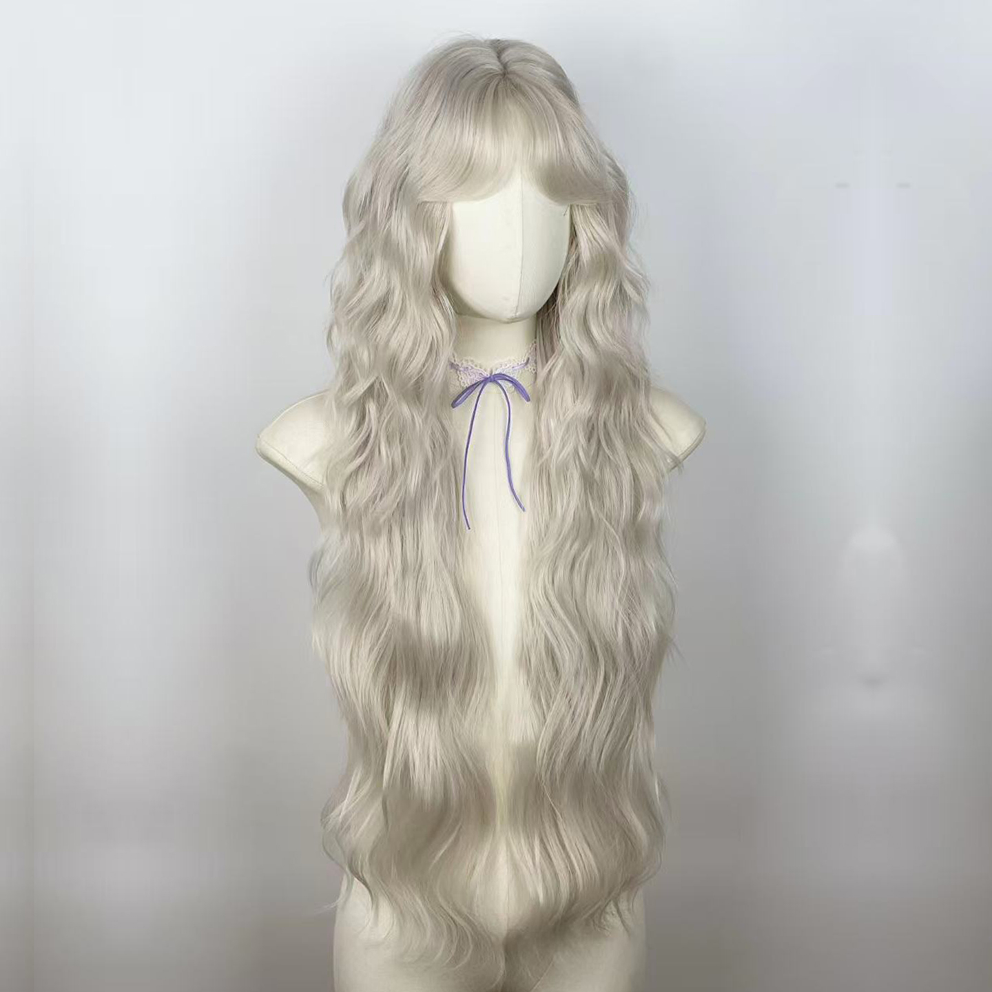 银白色高层次假发女日常长卷发