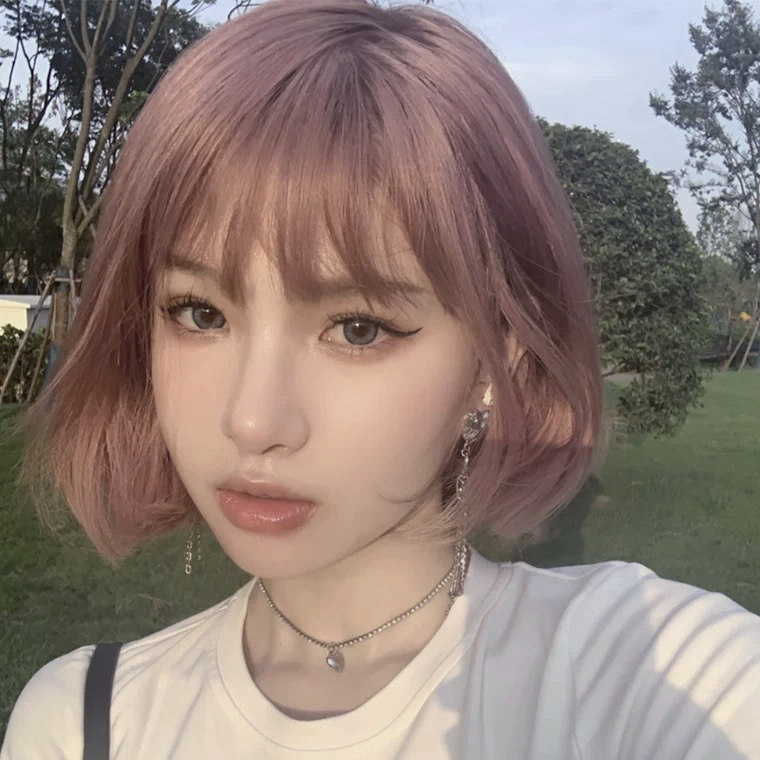 水舞假发女短发蓬松波波头粉棕色全头套式彩色潮酷帅bobo少女发型