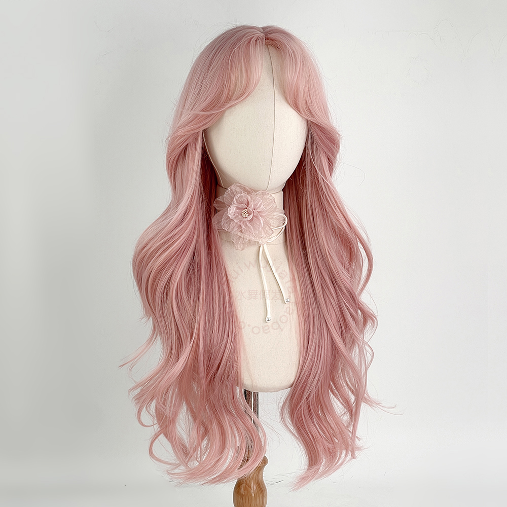 樱花粉色中分大波浪长卷发假发套