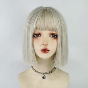 水舞白金一刀切假发短发全头套女浅色发色女团bobo头波波头短直发