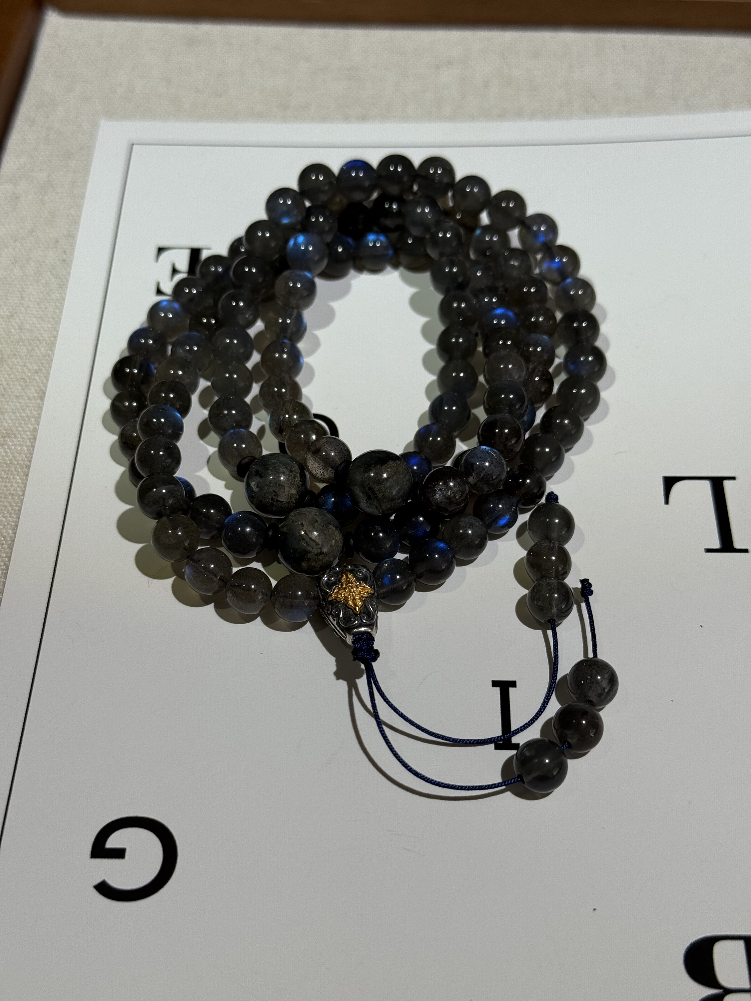 天然黑体灰月光108念珠强蓝光