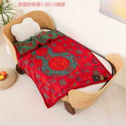 1.2*1.5米【福禄呈祥】纯棉双层纱被柔软透气舒适不掉色母婴A类