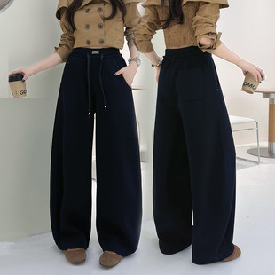 2026春季新款松紧高腰抽绳阔腿裤大码宽松显瘦裤脚可束脚休闲卫裤